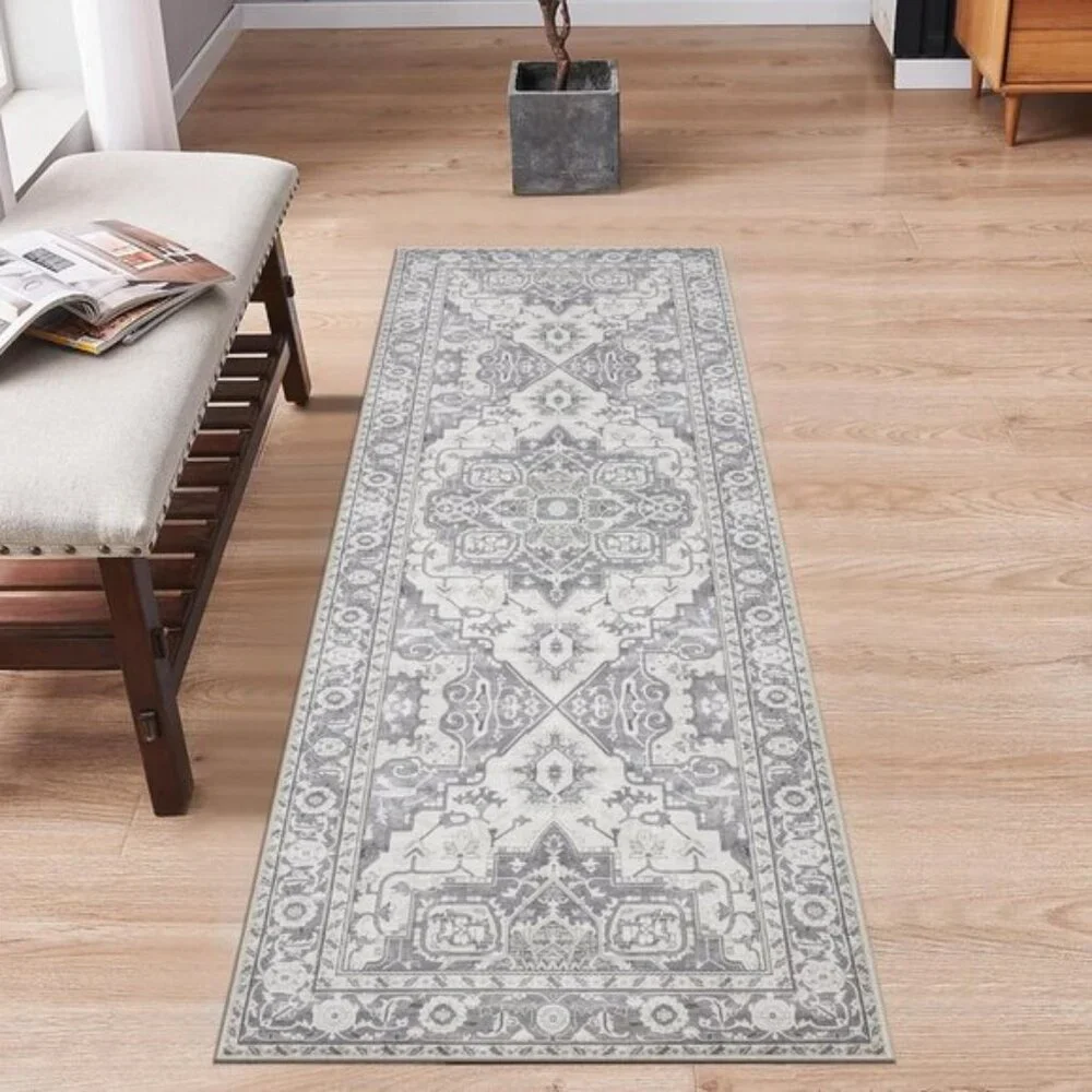New 2x6ft Washable Runner Rug, Non-Slip Stain Resistant Soft Vintage Grey Mat